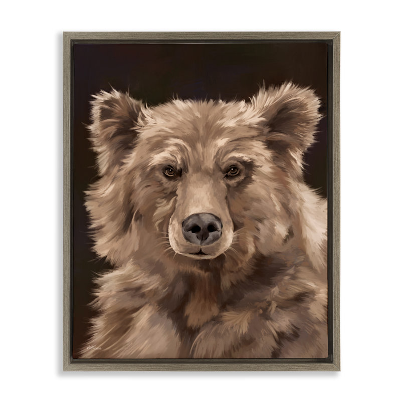 «Fluffy Bear Cub» par Cat Thurman Designs, H 31 po x l 25 po, Cadre flottant orme Montalcino