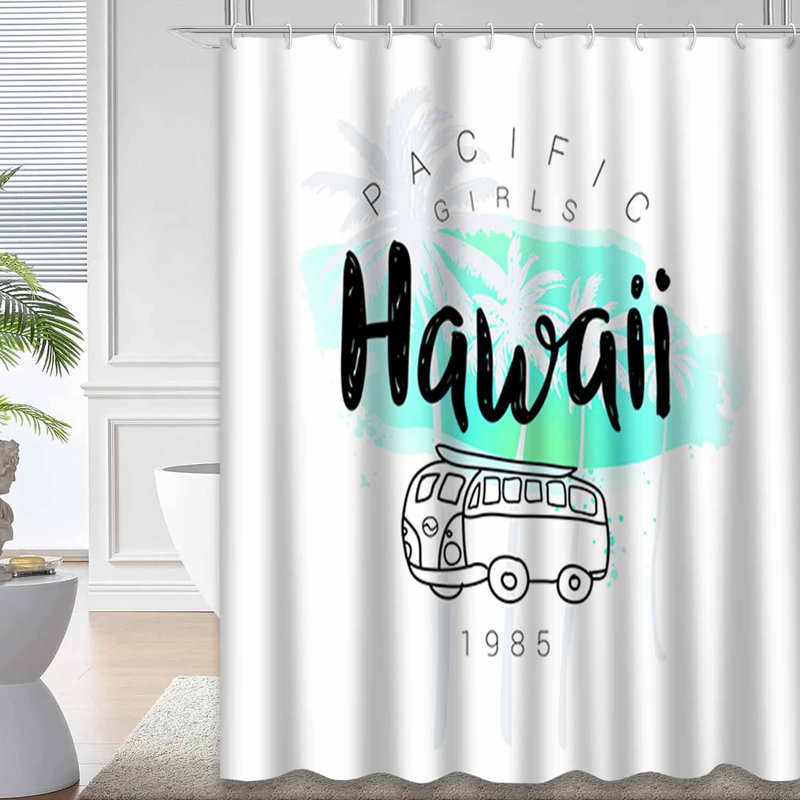 Rideau de douche imperméable avec 12 crochets Aloha Surf, L 72 po x l 78 po