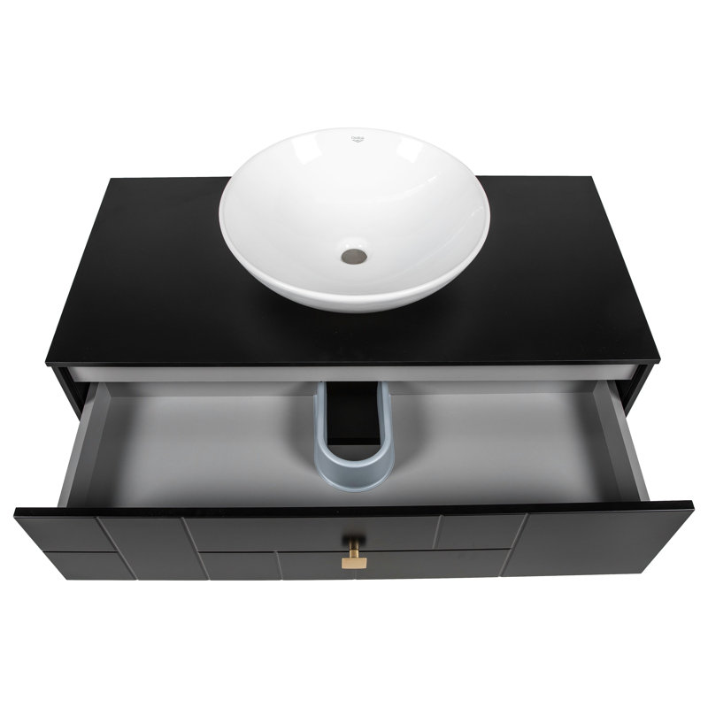 Meuble-lavabo simple 40 po avec plateau Spruha, Noir mat