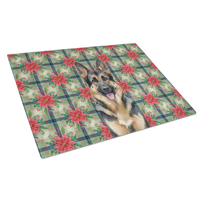 German Shepherd Christmas PoinsettIas Glass Cutting Board