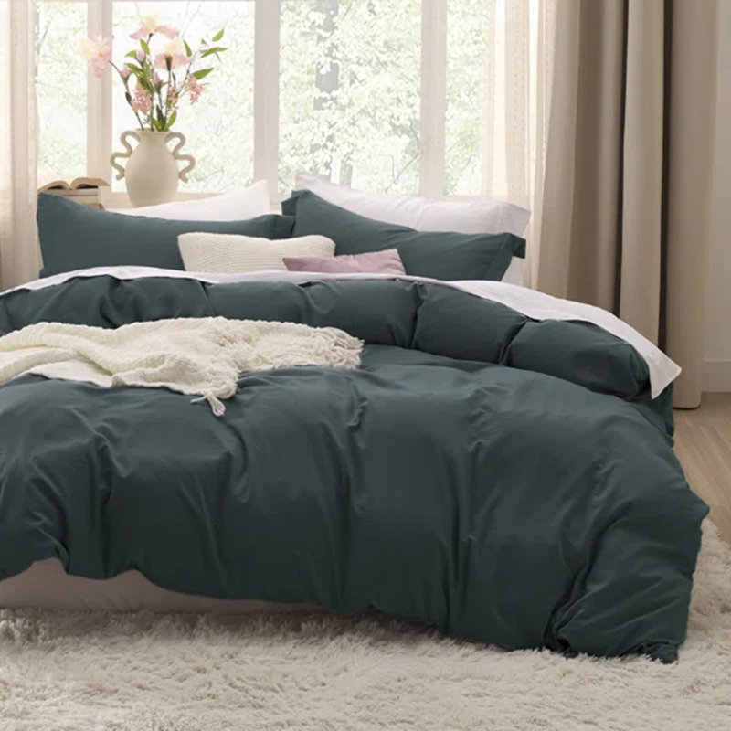 Bedsure Microfiber Duvet Cover Twin Size - Prewashed Cotton-Like Extra Soft Bedding Set (Set of 3), Forest Green