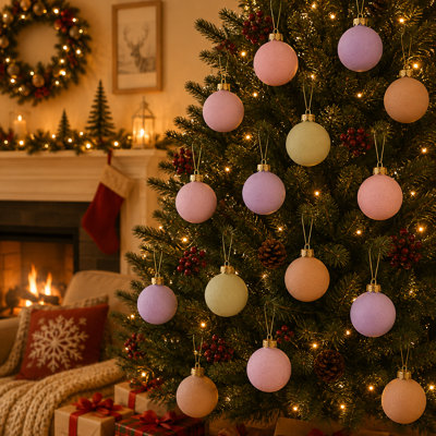 12‑Pack Textured Surface Christmas Tree Baubles, Shatterproof Matte Hanging Ball Ornaments in Gift Box for Holiday Season Decoration(Set of 12)