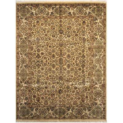 Tapis noir / jaune en laine noué à la main de conception unique 9 pi x 12 pi New Age