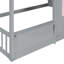 Lit superposé double au dessus d'un lit double avec escalier de rangement et tablettes, structure de lit superposé en bois pour enfants avec maisonnette, toit et porte, marches de rangement et tablettes ouvertes, gris et rose-1328343692
