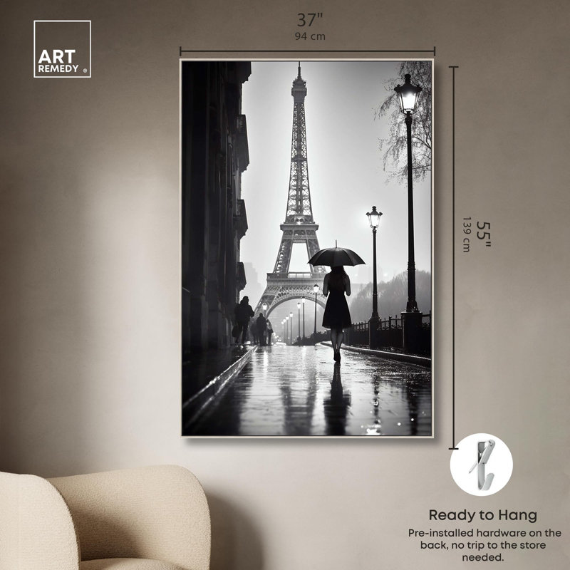 «Stroll In Paris Canvas» par Art Remedy, H 37 po x l 25 po, Cadre argenté