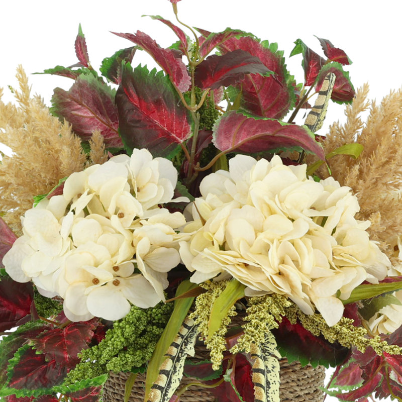 Fall Arrangement with Hydrangeas, Ivy and Pampas in Rope Pot