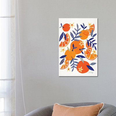Orange Blooms Navy by Cat Coquillette - Gallery-Wrapped Canvas Giclée on Canvas