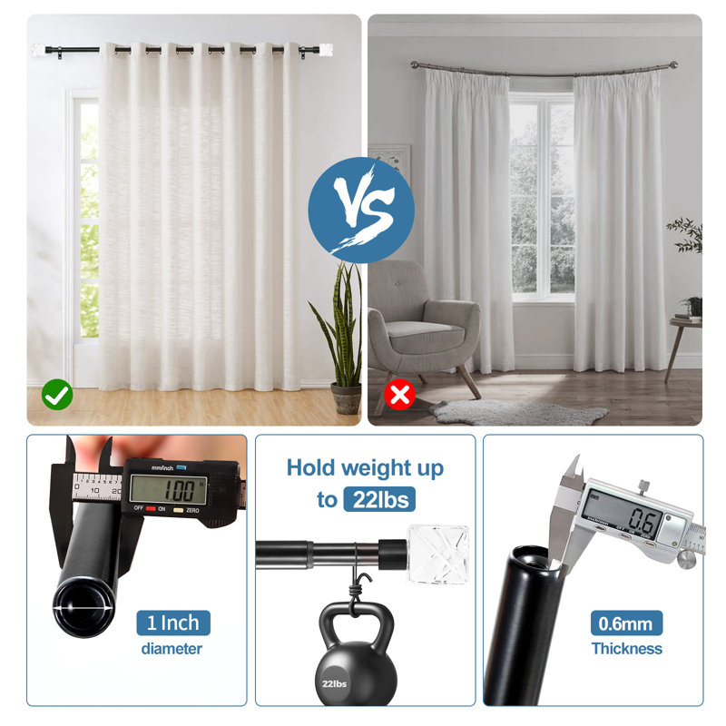 Black Adjustable Steel Single Curtain Rod Set