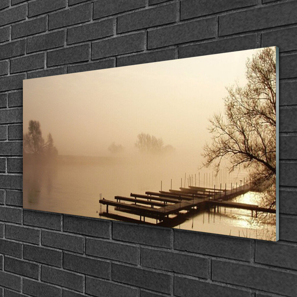 Glasbild Bridge Water Mist Landscape