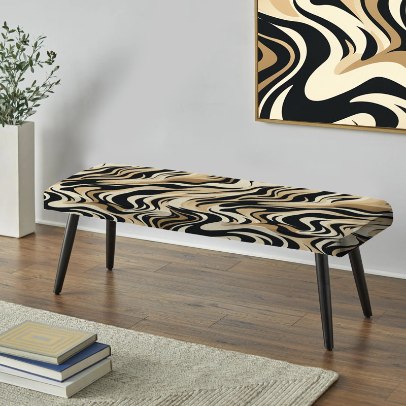 Mocha Zebra Stripes Striped Pattern II - Abstract Upholstered Black Bench