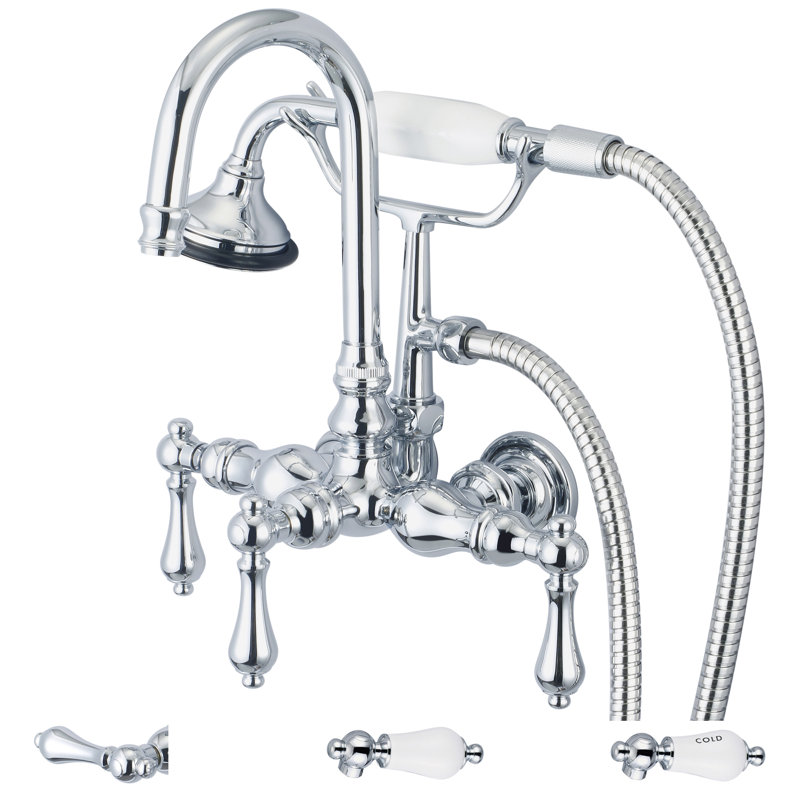 Stonington 3 Handle Wall Clawfoot Tub Faucet, Hand Polished, Richly Triple Plated Chrome Finish, Lever Handles
