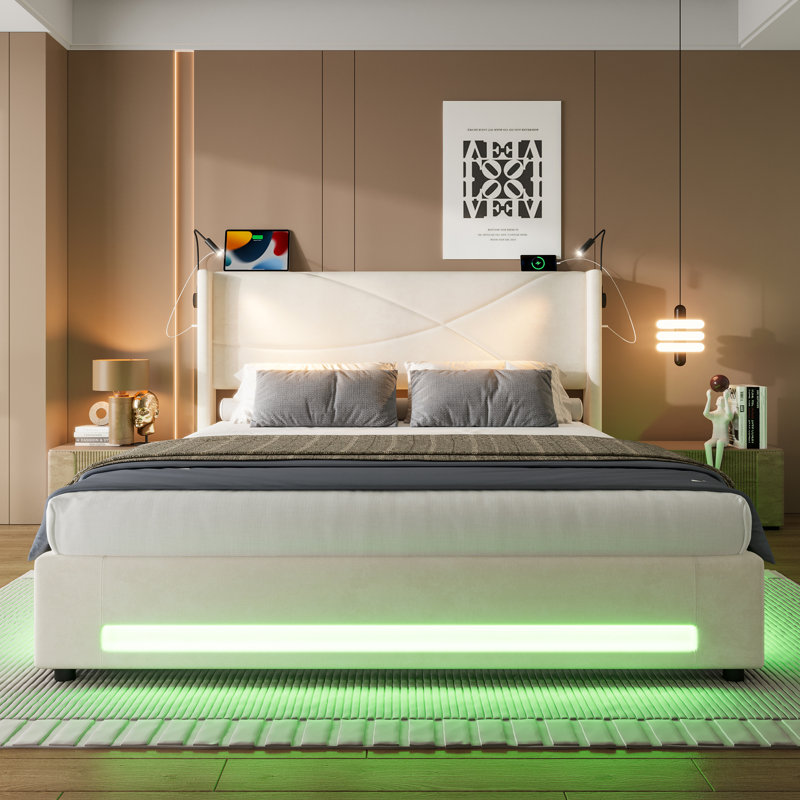 Upholstered Ottoman Storage Bed, Super King (6'), Beige