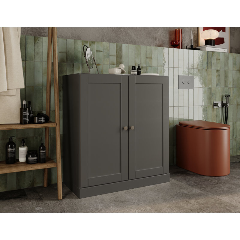 Armoire de rangement de salle de bain 32 po avec portes Shaker, 2 tiroirs et tablettes réglables Palace Imports, Gris