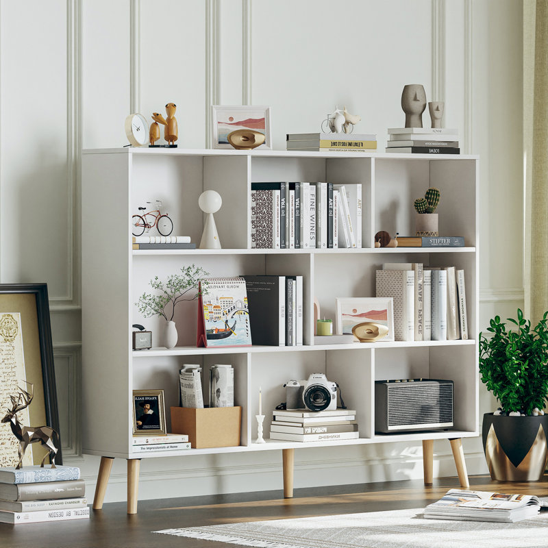 Jaen Solid and Manufactured Wood Cube Bookcase, Grand White, (8 Shelves) 42.5" H x 55.1" W x 9.4" D