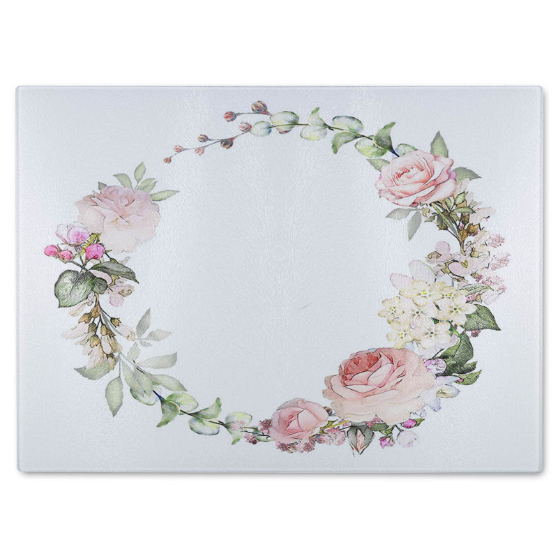 Watercolour Flowers Glass Chopping Board, 28cm L x 20cm W
