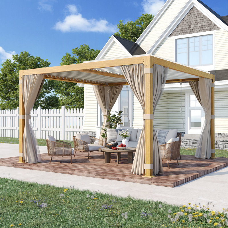 12 Ft. W X 12 Ft. D Louvered Pergola With Louvered Roof  For Decks, Gardens And Backyards, Yellow
