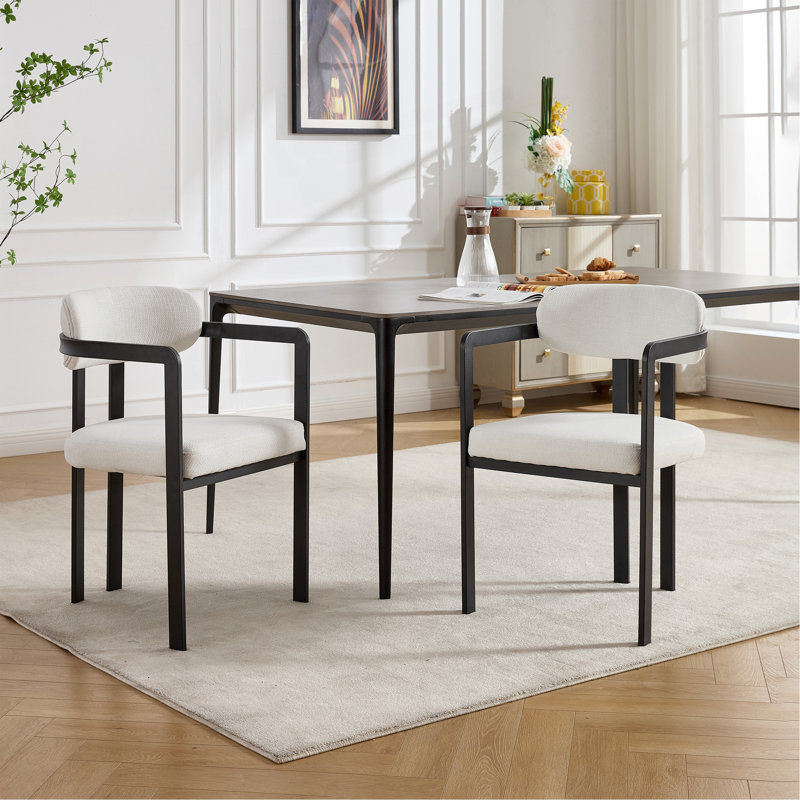 Ensemble de 2 chaises de salle à manger modernes rembourrées avec pieds en métal noir Boucle, Beige