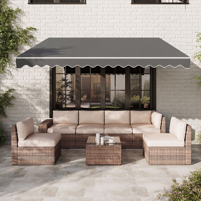 JolyDale Polyester Cover Retractable Patio Awning, 250cm W x 195cm D