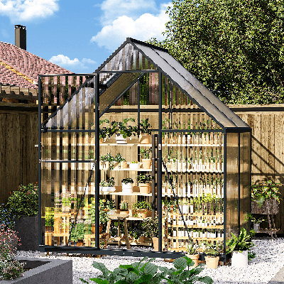 6' W X 4' D Polycarbonate Aluminum Frame Greenhouse Kit With Roof Vent