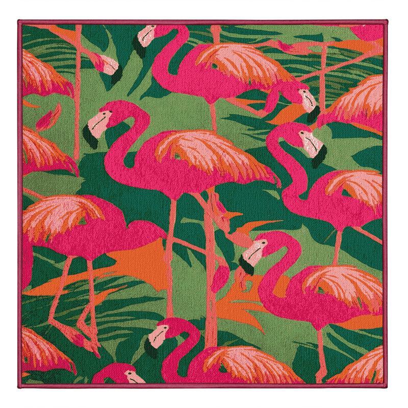 Tapis hawaïen lavable de flamants roses, Carré 6 pi