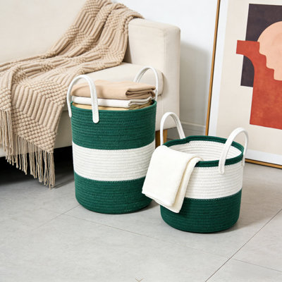 2Pcs,Handwoven Cotton Rope Storage Basket For Laundry, Toys, And Home Organization In Living Room, Bedroom, Or Nursery
