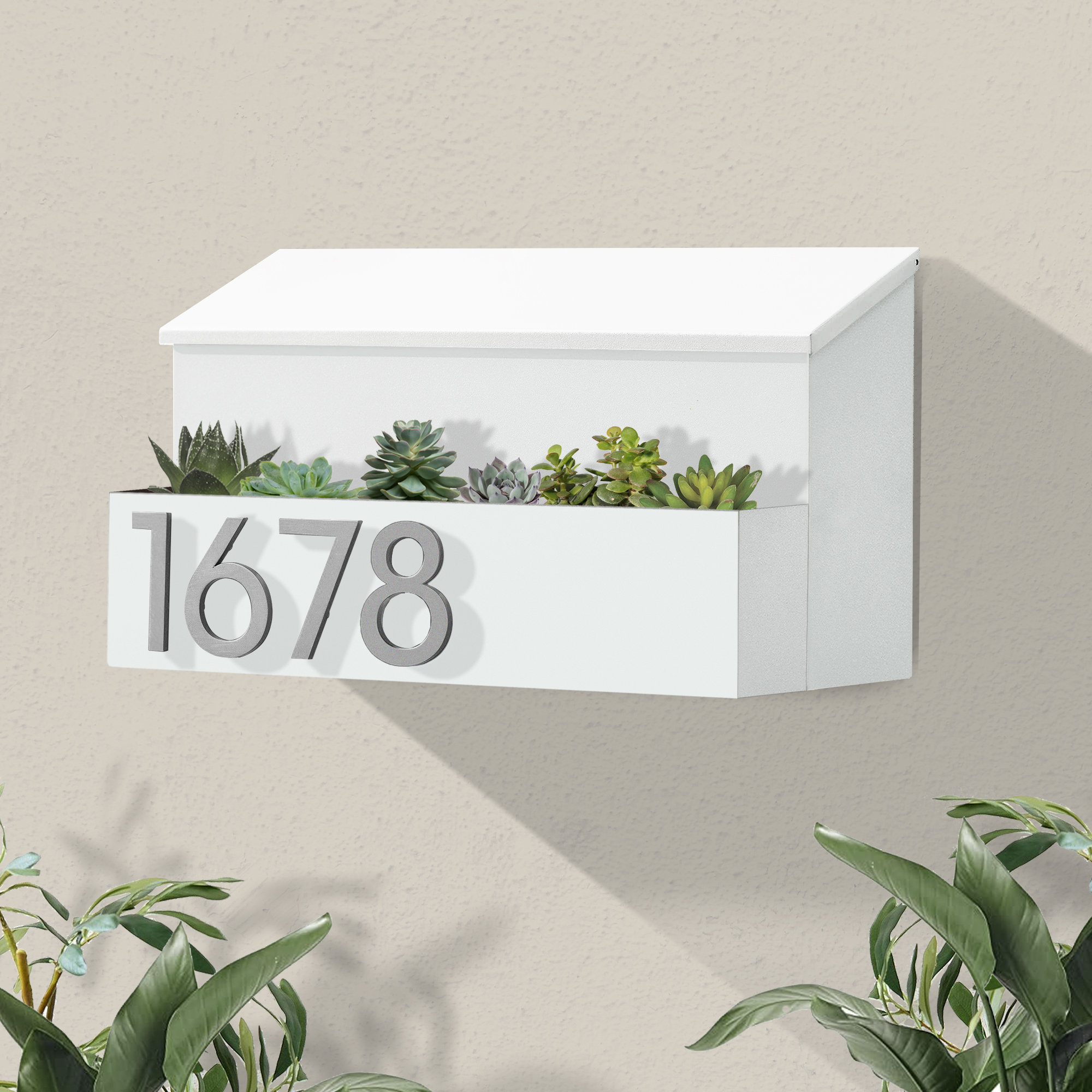 The Garden Wall Mounted Steel Mailbox, Yes, Silver, White