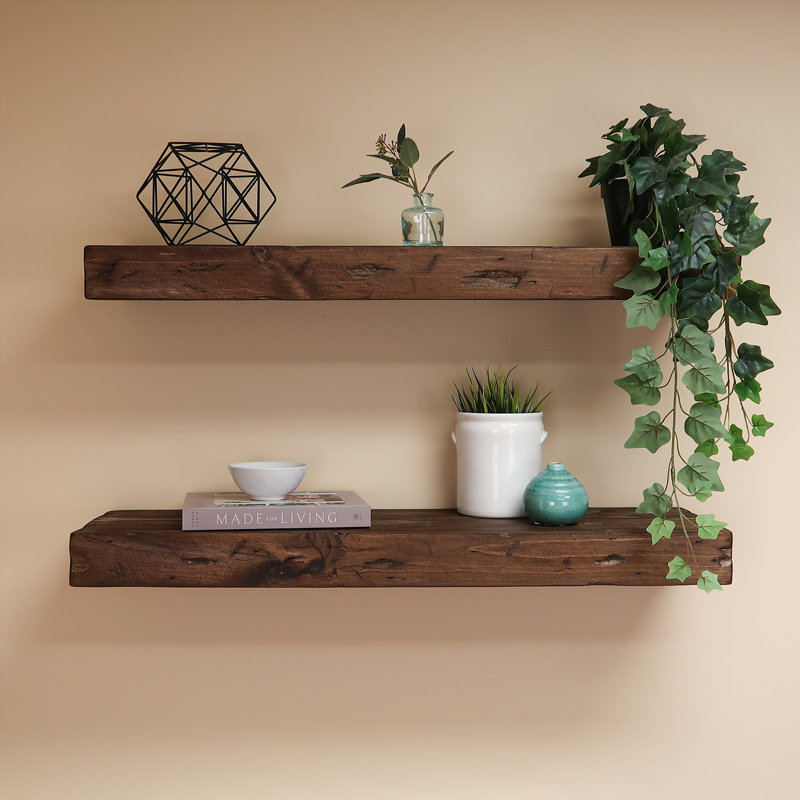 Jesher Solid Pine Wood Floating Shelves , Walnut, 3" H X 24" W X 8" D