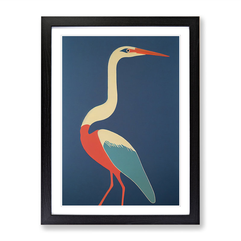 Anjay Heron Bird In Abstract Vol.2 - Picture Frame Print, 64cm H x 46cm W, Walnut