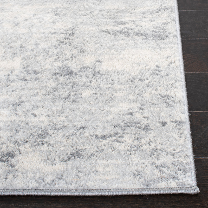 Tapis abstrait gris clair / bleu N'Keal, Rectangle 10 pi x 13 pi, Grey