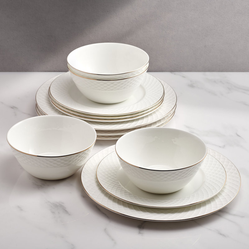 Trellis Gold 12-Pc Dinnerware Set, Service For 4