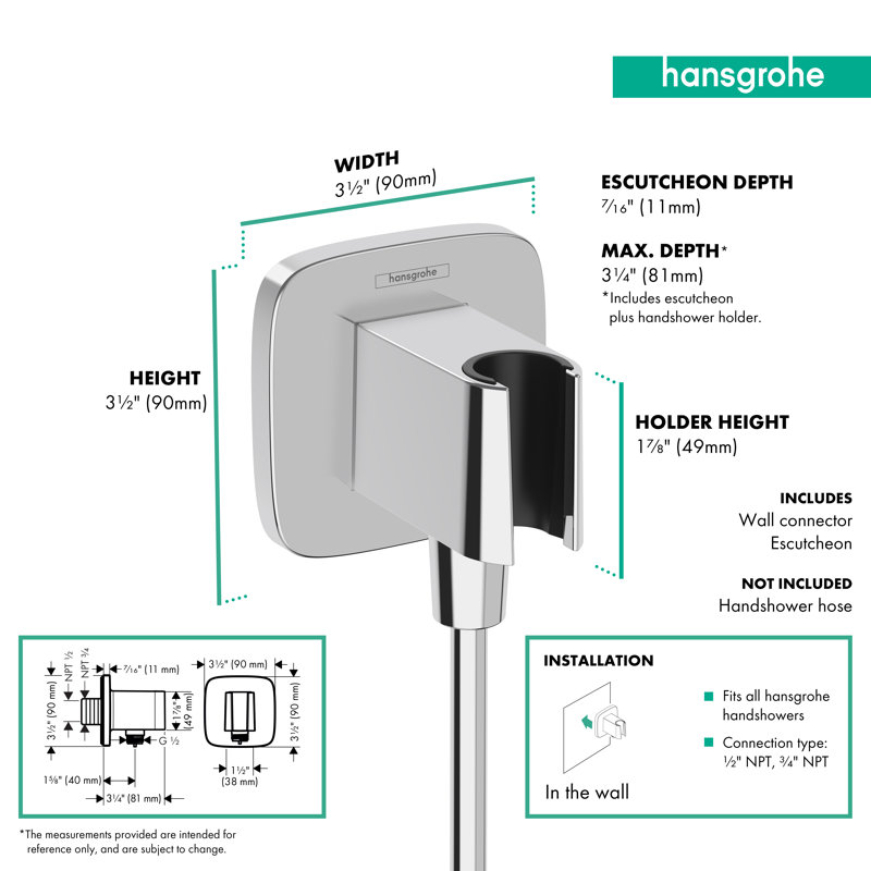 hansgrohe FixFit Q Wall Outlet with Handshower Holder, Chrome