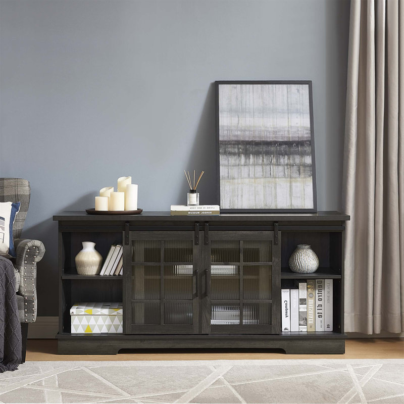 Multipurpose Sliding Door TV Stand With Large Storage, Fluted Glass Doors, And Cable Management For Tvs Up To 65 Inches