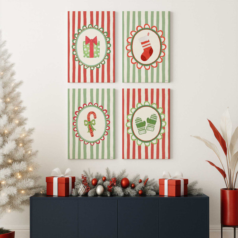 À pois, ensemble de 4 impressions sur toile, Érable américain, H 19 po x l 52 po, Impression encadrée sans passe-partout