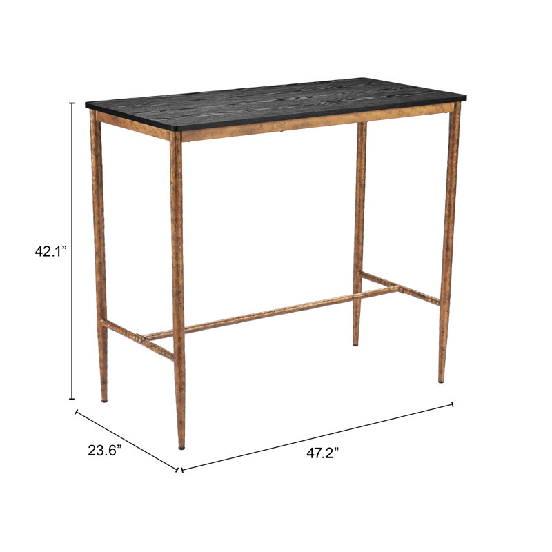 Nida Black Faux Wood and Bronze Industrial Bar Table