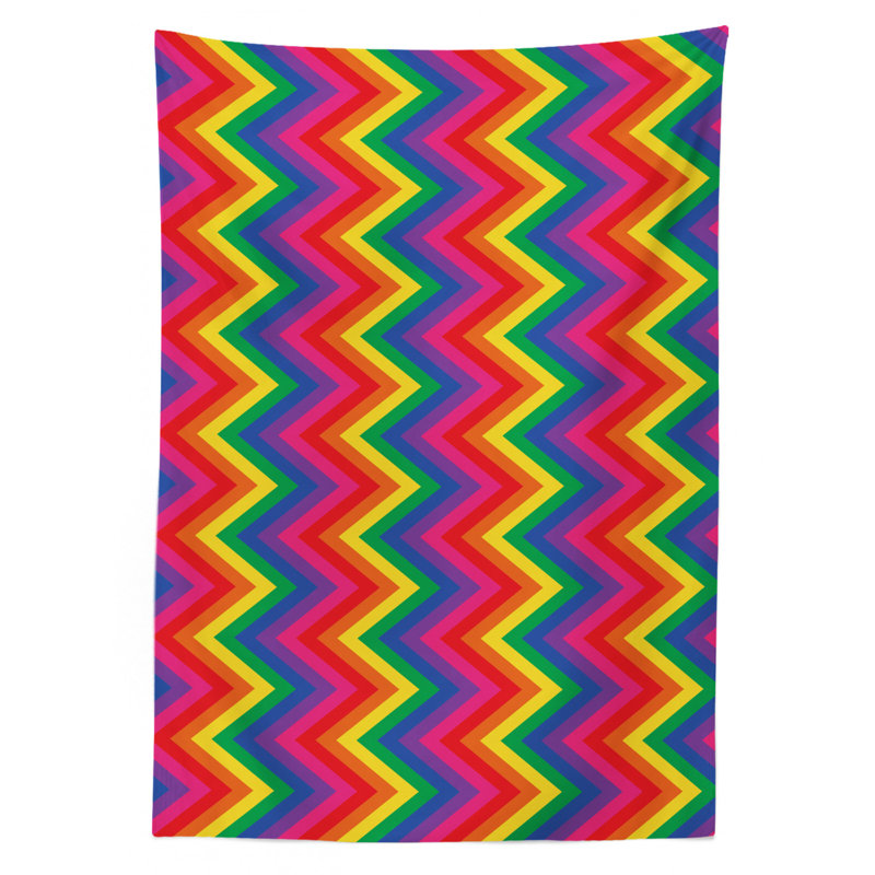 Nappe Groovy, motif à chevron vertical à motif géométrique à rayures géométriques et zigzag arc-en-ciel, housse de table rectangulaire pour décor de cuisine de salle à manger, 60 po x 90 po, multicolore