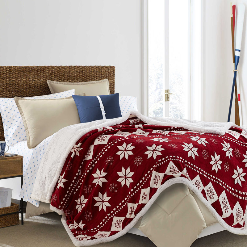 Holiday Red and White Fleece Sherpa Throw Blanket 50" x 65"