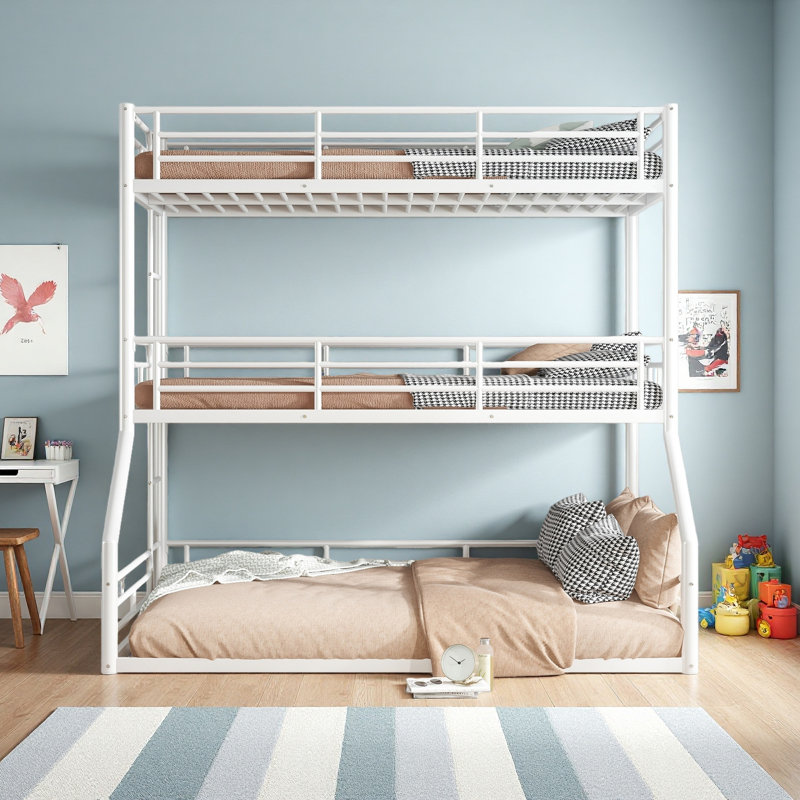 Twin Over Twin Over Full Bunk Bed, White