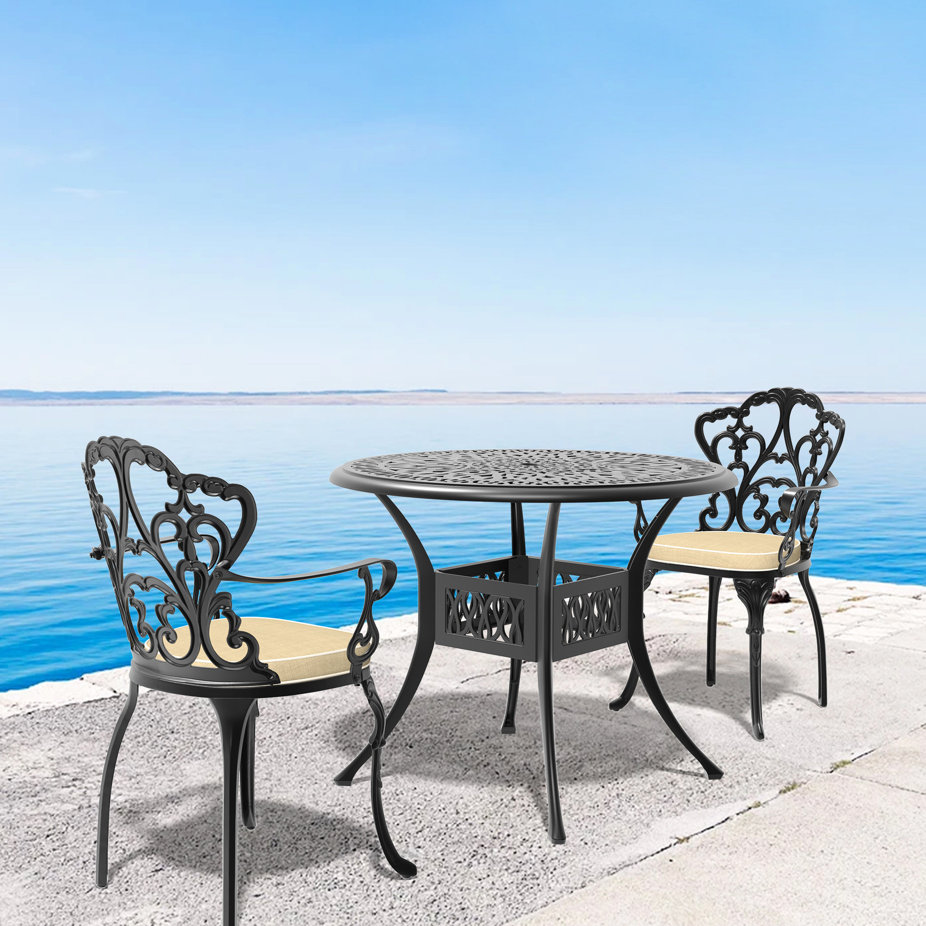 Ebern Designs All-Weather Cast Aluminum Patio Furniture With Cushion ...
