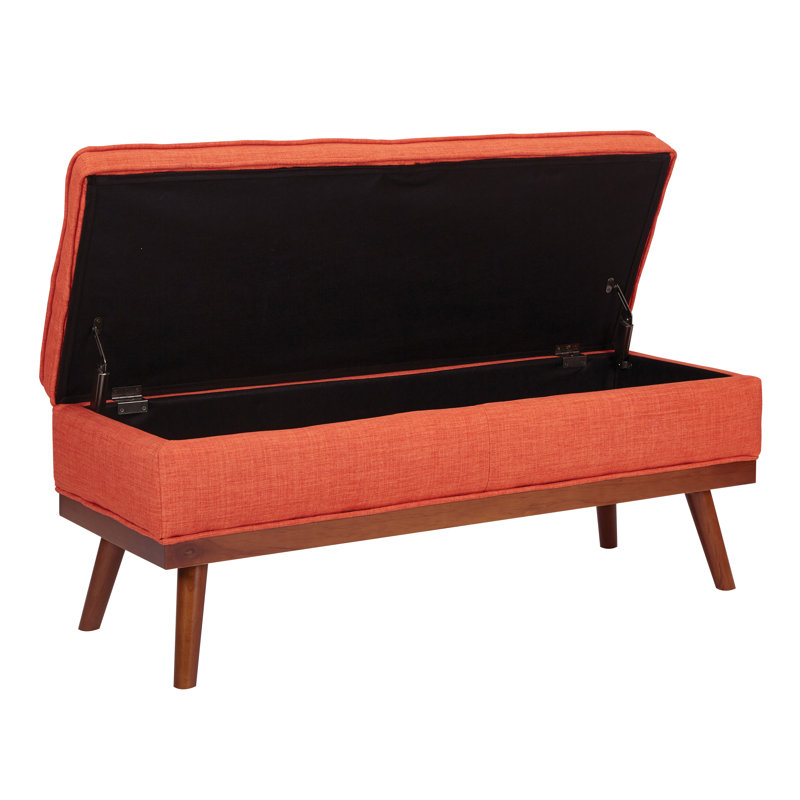 Boyu Polyester Blend Upholstered Storage Bench, Tangerine Polyester Blend