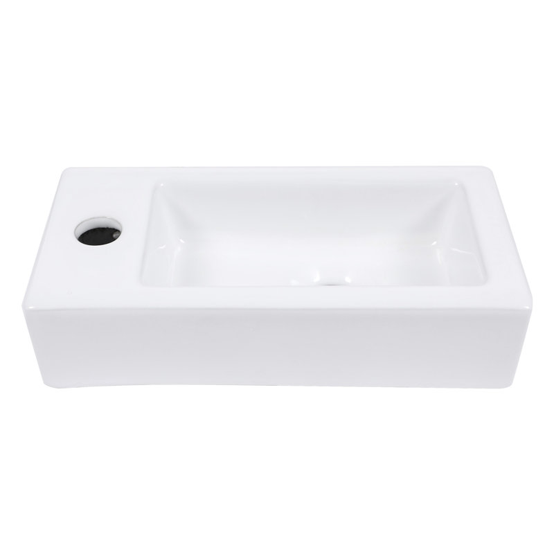 Petit lavabo de salle de bain mural mural en céramique blanc lustré flottant avec trou de robinet gauche 14,5 "L x 7" l