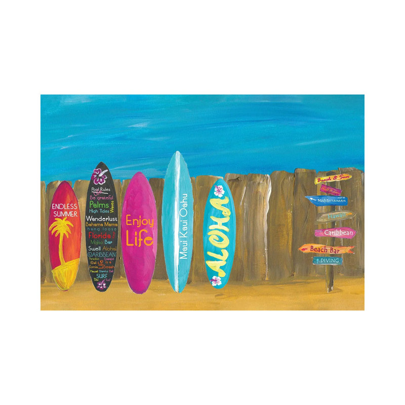 The Summer And Palms Surfboard Beach Wall by Markus & Martina Bleichner - Wrapped Canvas Print, 152.5 cm H x 101.5 cm W