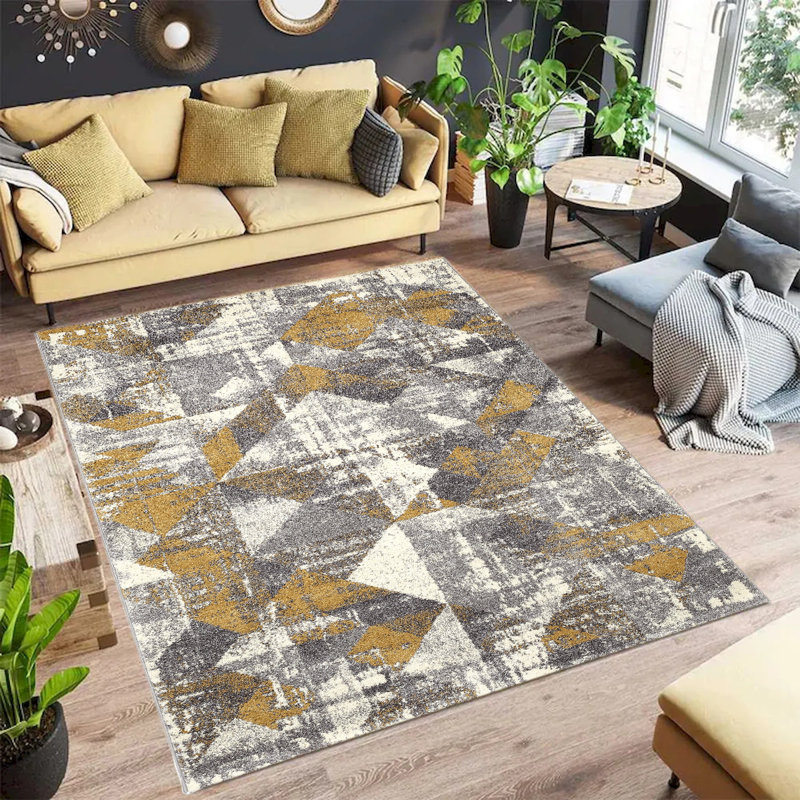 Gris Sueno Tapis blanc et ocre, Rectangle 5 pi 3 po x 7 pi 6 po