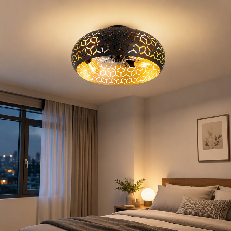 Ventilateur de plafond à cage noir et doré, avec trousse d'installation et télécommande, moteur à courant continu réversible à six vitesses avec minuterie, adapté pour le salon, la salle à manger et la chambre à coucher, ampoule non incluse.