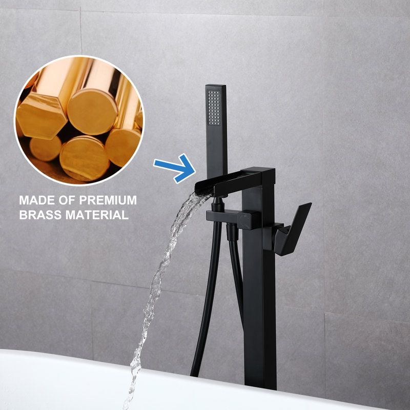 Floor Waterfall Faucet with Diverter, Matte Black