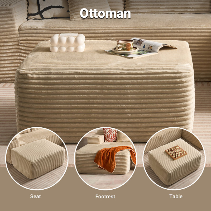 Canapé modulaire en forme de L avec repose-pieds 106 po 106 po, Peluche beige, Orienté à droite