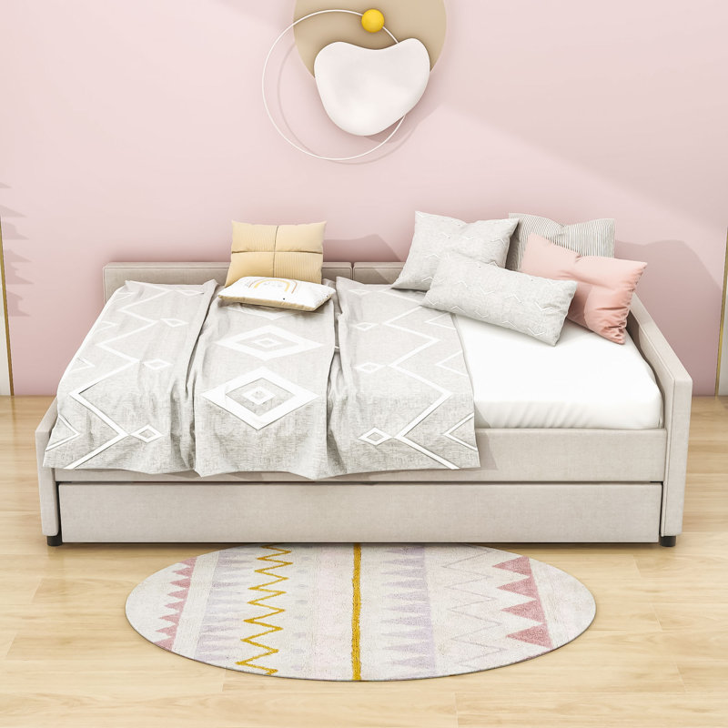 Tianne Upholstered Platform Daybed with USB and Twin Trundle, Full