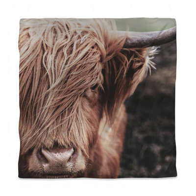 Queen Duvet Cover - Desaturated Highland Cow | Farmhouse Decor