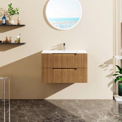 Meuble-lavabo mural avec lavabo, armoire de salle de bain avec système de fermeture en douceur