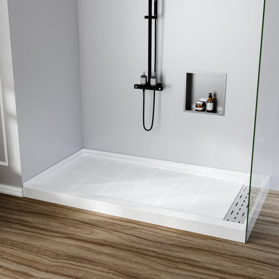 Base de douche, bac de douche renforcé en fibre de verre avec surface texturée antidérapante, plateau de douche de remplacement pour salle de bain et salle de bain, plateau de douche facile à nettoyer