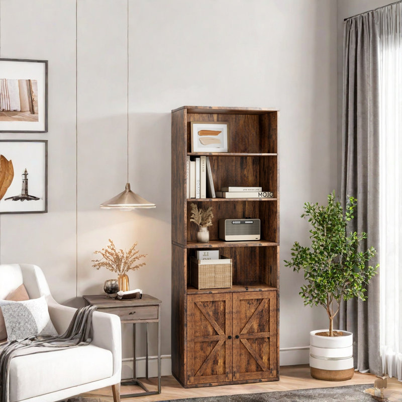 Tall Bookcase, Wooden 6 Shelf Bookshelves, Brown